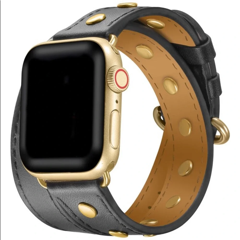 POSH TECH BLACK LEATHER WRAP STRAP FOR APPLE WATCH 42/44mm NWT